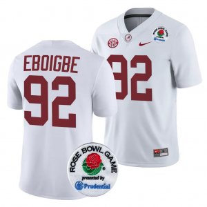 Men's Alabama Crimson Tide #92 Justin Eboigbe 2024 Rose Bowl White NCAA Playoff College Football Jersey 2403HCKQ4